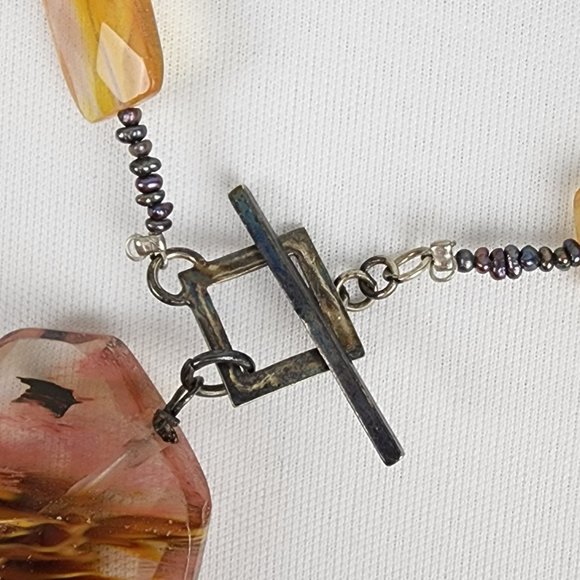 Polished Natural Stone 925 Sterling Toggle Necklace Earring Set - Picture 6 of 10